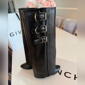 Givenchy Black Calf Leather Shark Boots Gold & Rhinestone Buckles 40.5 US 10.5